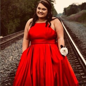 Betsy & Adam Vibrant Red Prom Dress